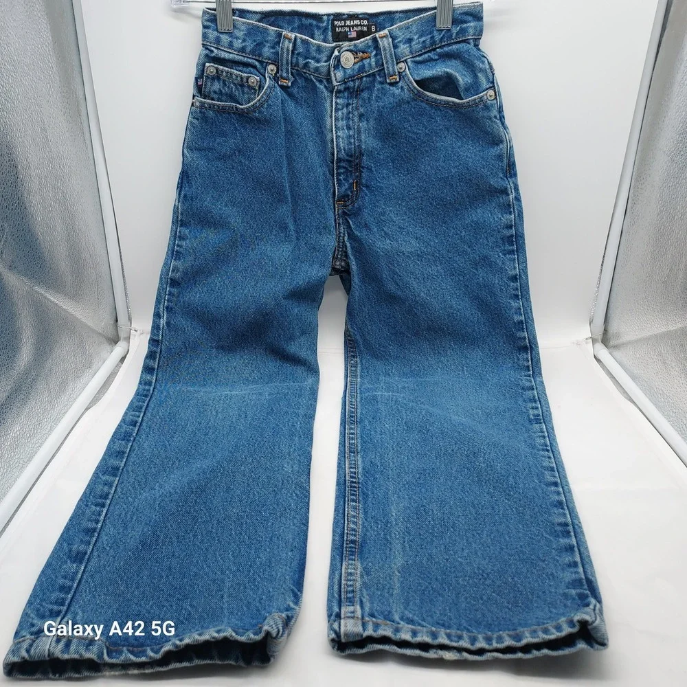 Polo Jeans Co‎ Ralph Lauren Wide Leg Denim Jeans Medium Wash Blue Size 8 Vintage